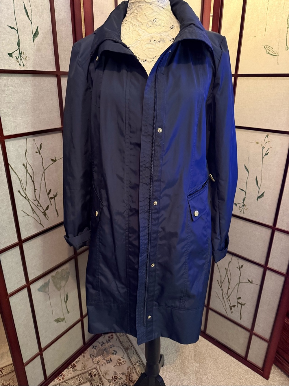 Cole Haan Navy Blue 3/4 length Raincoat